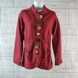 Neon Buddha Womens Jacket Sz XS Red Button Front‎ Pockets Cotton Blend